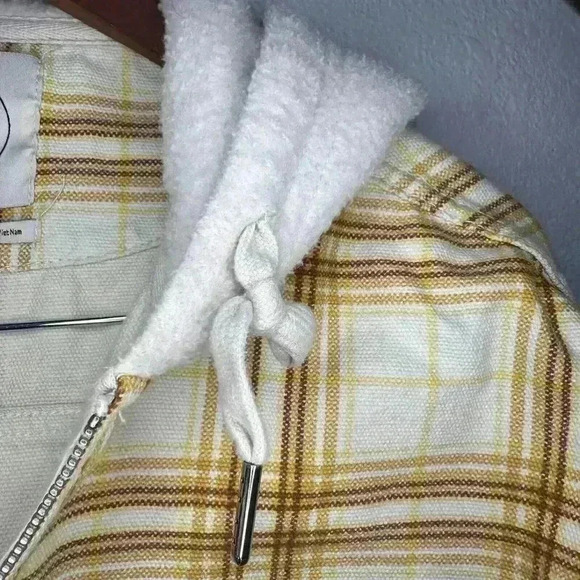 Urban Outfitters Vera Yellow Plaid Twill Hooded Full Zip Jacket Size XS - Picture 5 of 15